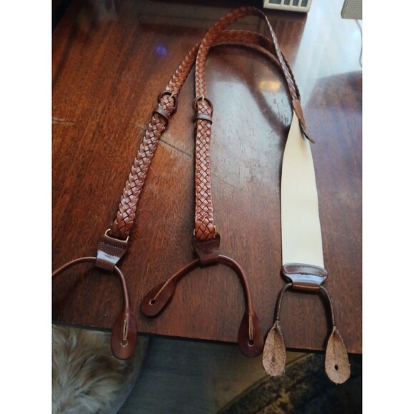 TRAFALGAR Men's Braided Cognac Leather Adjustable Suspenders - Picture 2 of 6